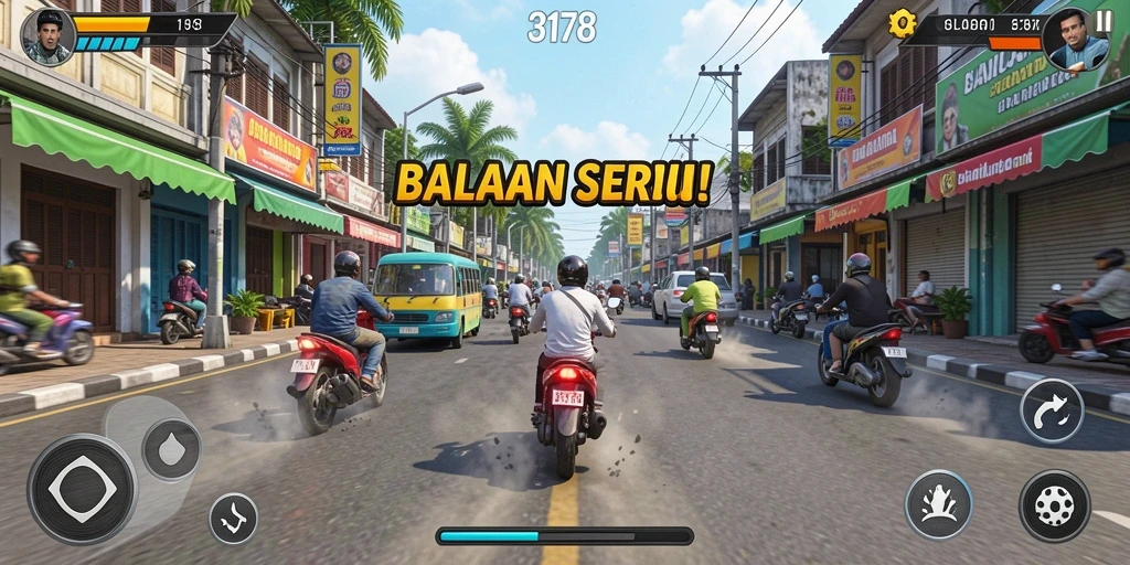Tampilan gameplay Racing yang mendebarkan dengan mobil yang melaju cepat.