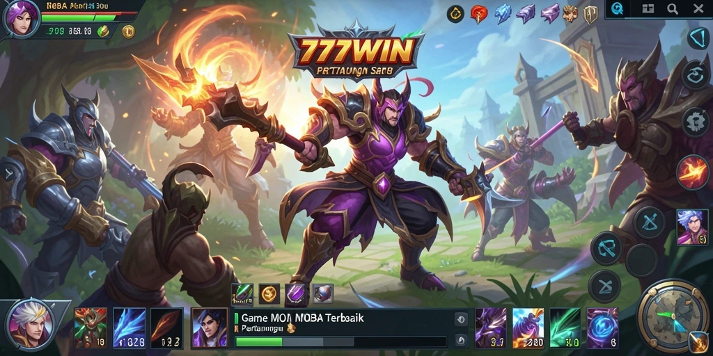 Screenshot gameplay <strong>777WIN</strong> dengan aksi pertarungan seru di arena.