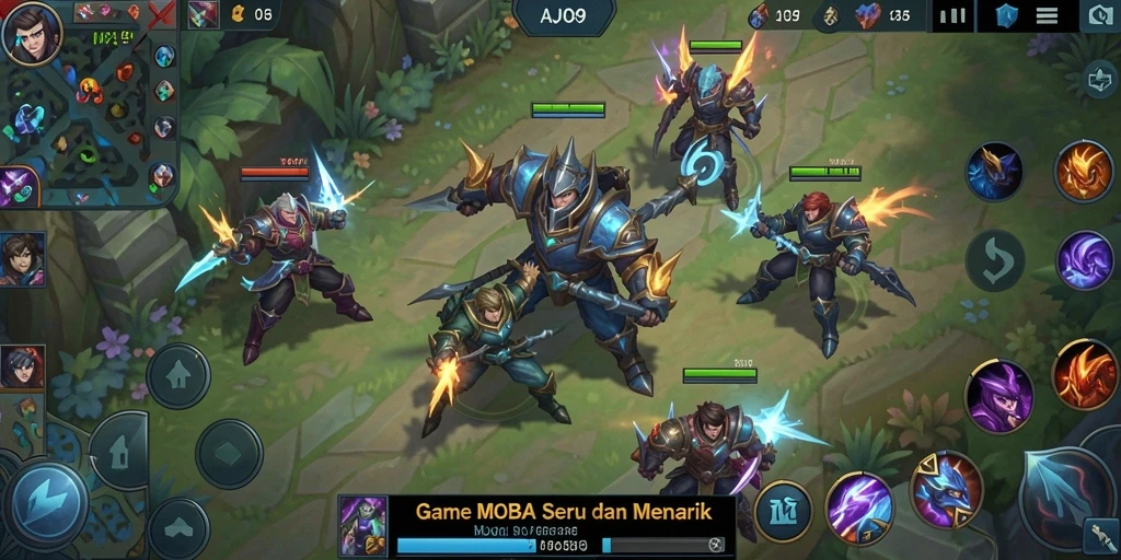 Screenshot AJO89 menampilkan pertempuran seru dalam game MOBA.