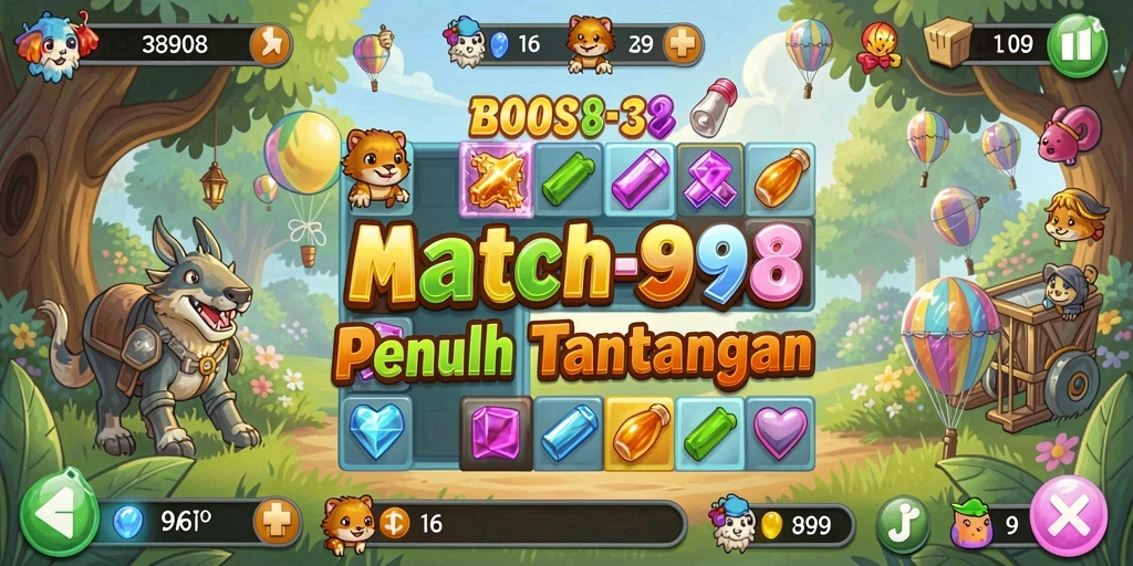 Tampilan gameplay seru di BOS898 dengan elemen match-3 yang berwarna-warni.