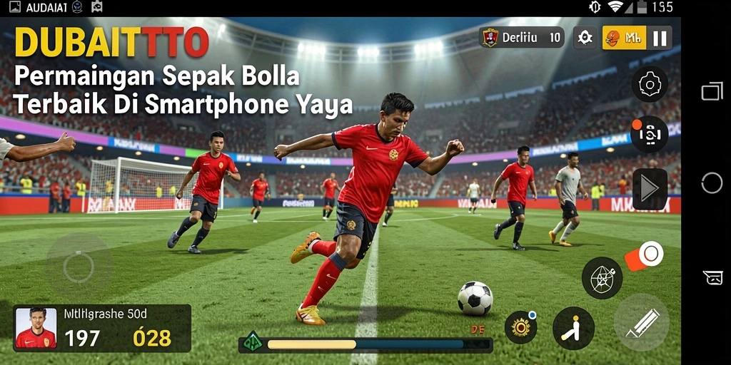 Screenshot dari gameplay DUBAITOTO menampilkan aksi seru dalam pertandingan sepak bola.