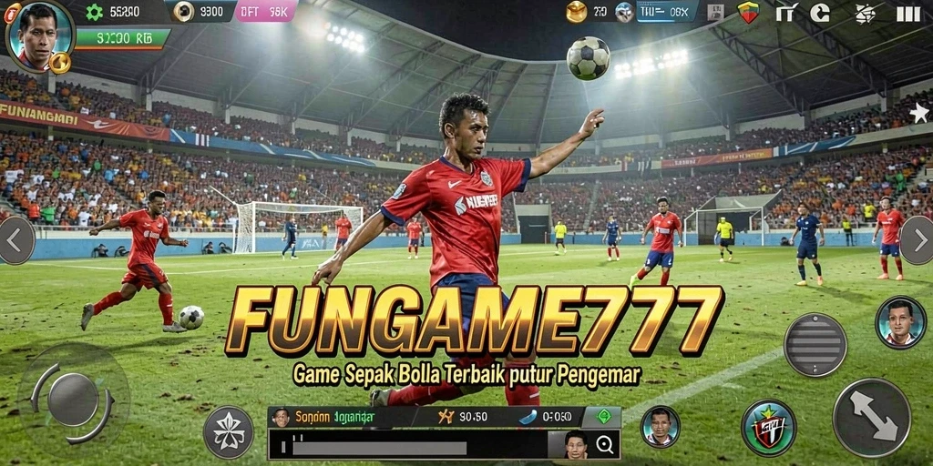 Screenshot gameplay FUNGAME777 yang menunjukkan aksi sepak bola yang mendebarkan.