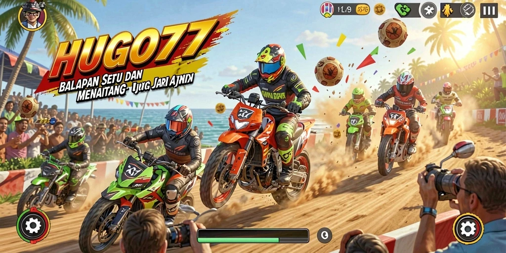 Gameplay HUGO77 yang menampilkan balapan mendebarkan penuh adrenalin.