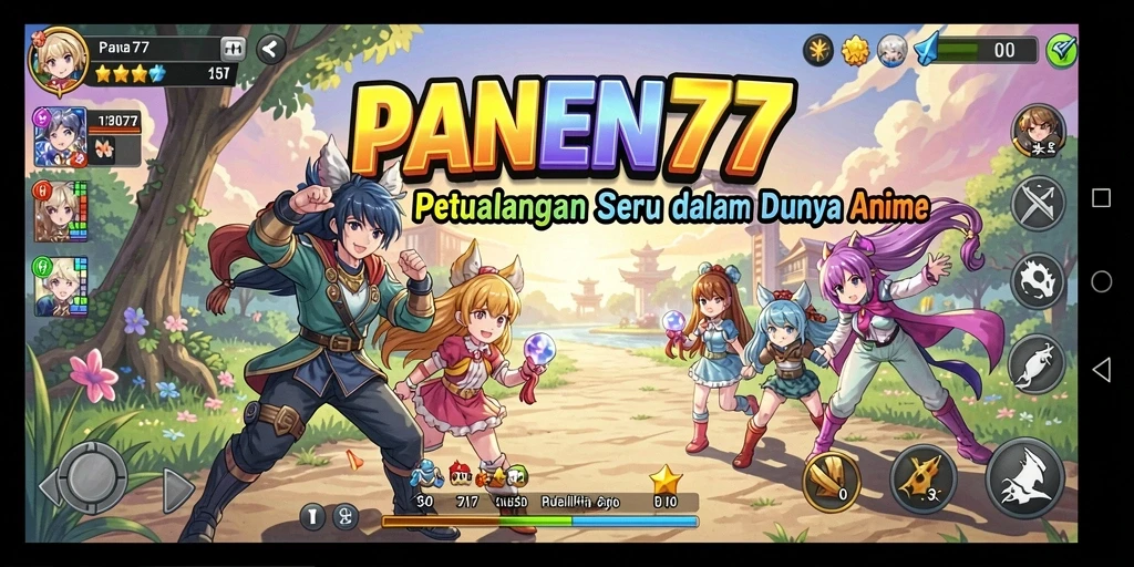 Tampilan gameplay PANEN77 yang penuh warna dan karakter anime yang menarik.