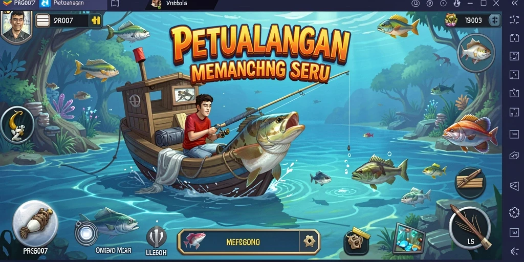 Screenshot gameplay PRG007 menampilkan pengalaman memancing yang mendebarkan.