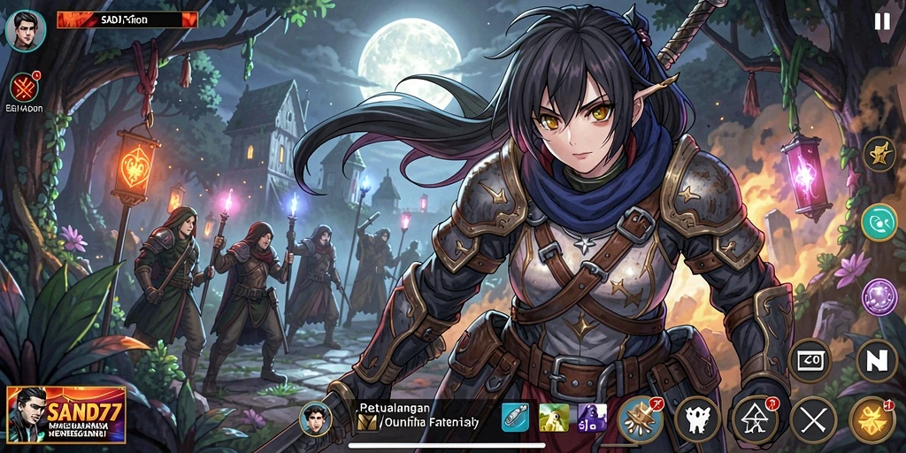Gambaran menarik dari gameplay SAND77 dengan karakter anime penuh warna.
