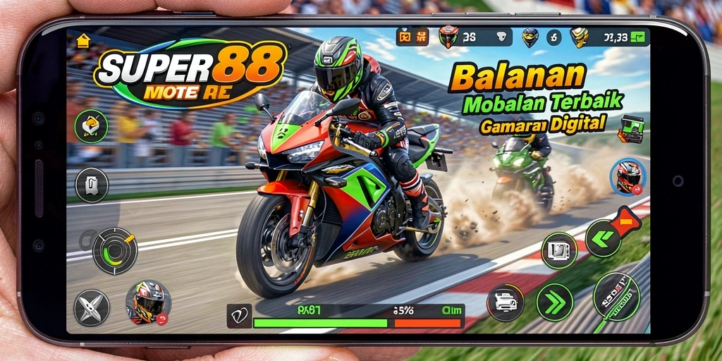 Screenshot utama SUPER88 menampilkan balapan motor yang intens dan grafis berkualitas tinggi.