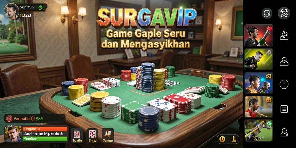 Tampilan gameplay seru di SURGAVIP dengan kartu Gaple.
