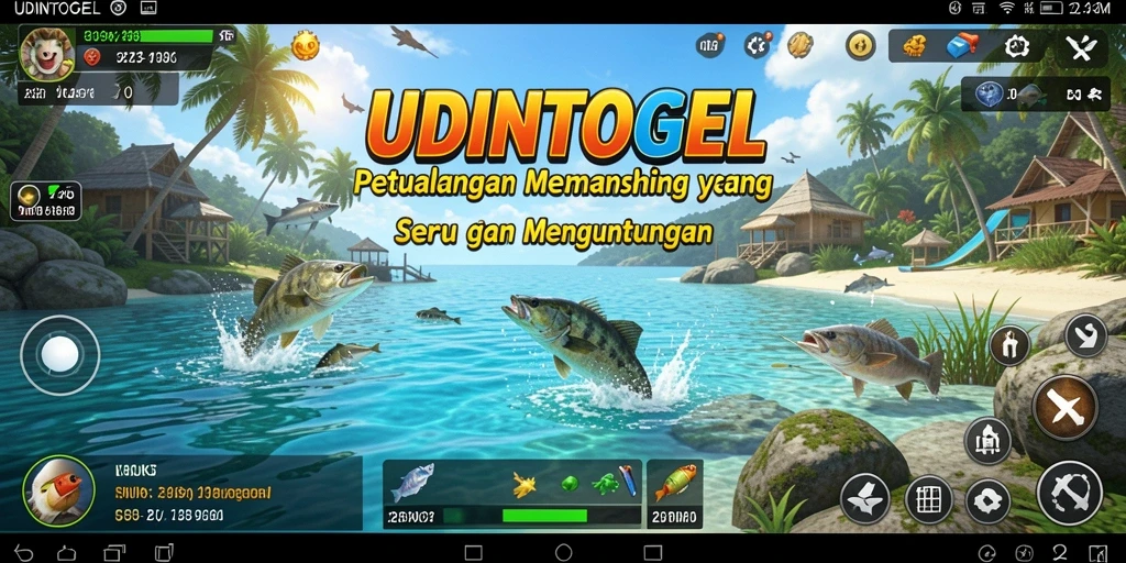 Tampilan gameplay menarik dalam UDINTOGEL saat memancing.