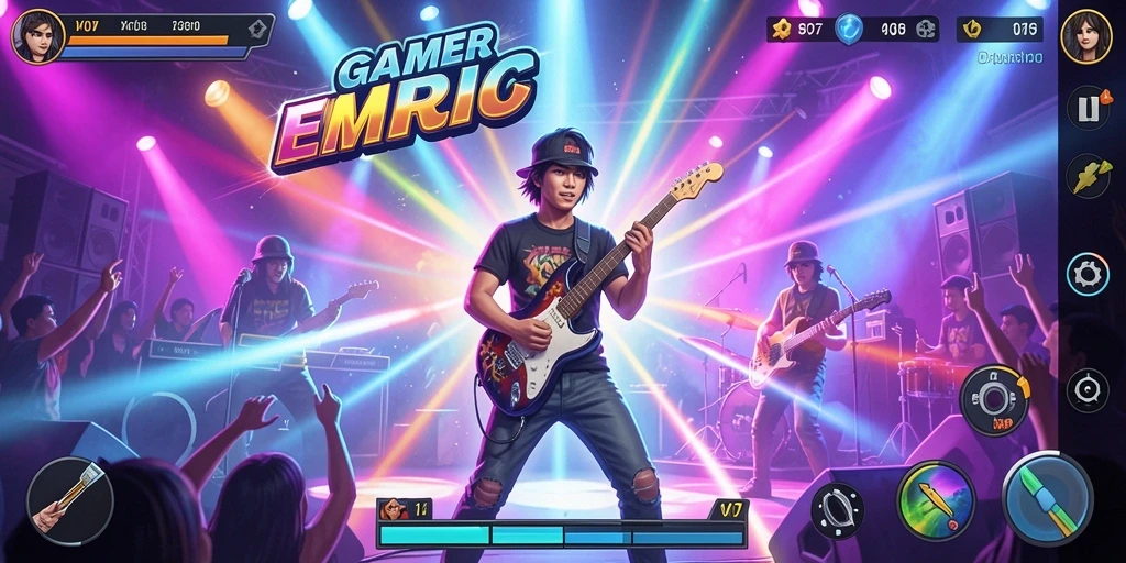 Tampilan gameplay V07 yang seru dengan irama musik.