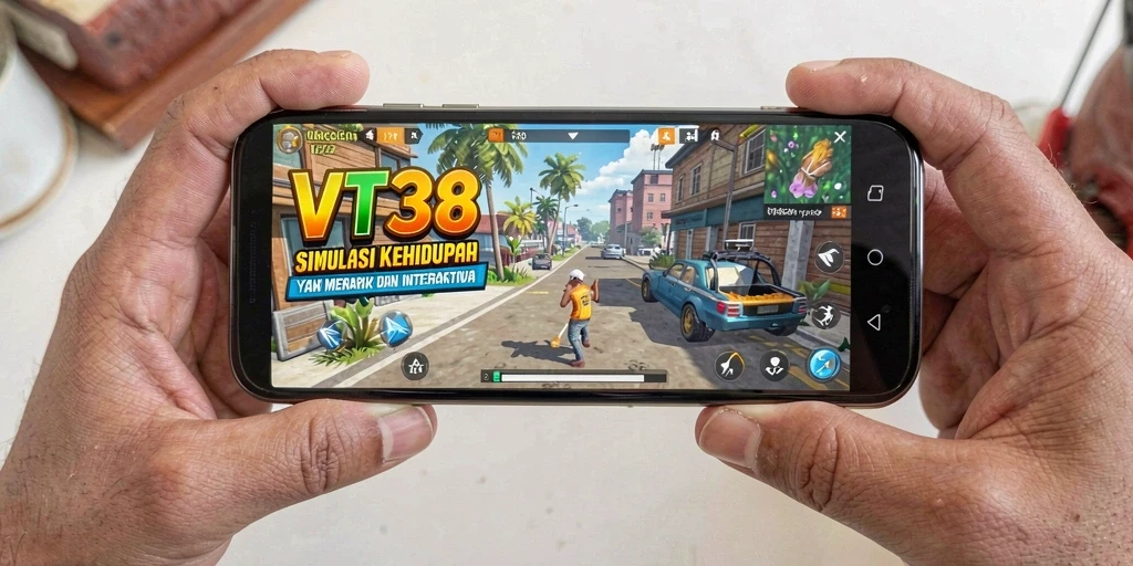 Screenshot VT38 menampilkan karakter dalam lingkungan interaktif game Simulation.
